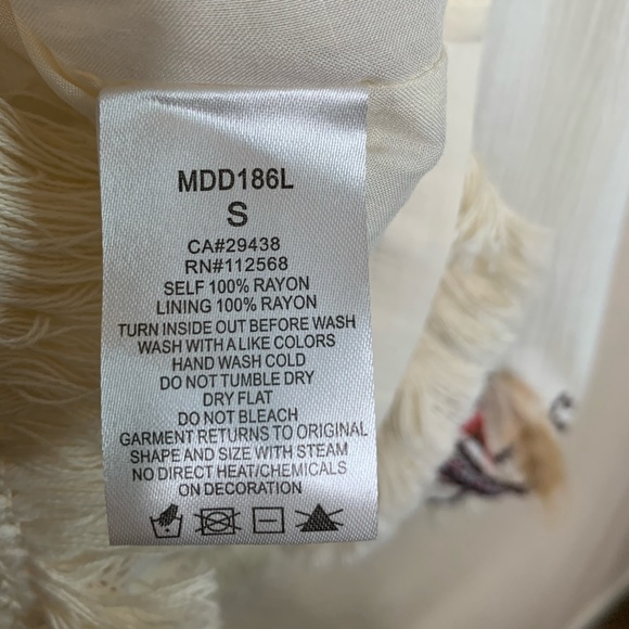 Miss Me Tunic Top Crepe Tassel Tie Strings Embroidered Peasant BOHO Macrame Sz S - Picture 12 of 16